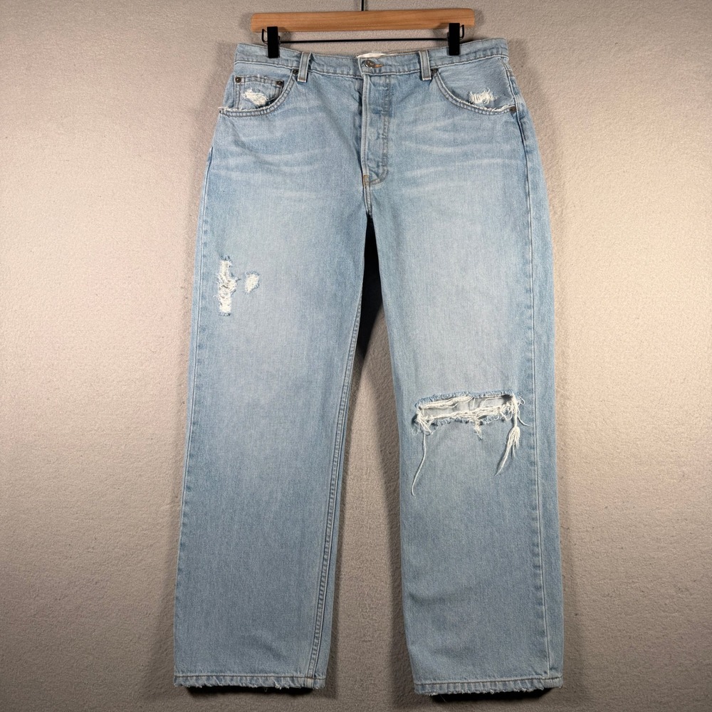 Reformation Vanny Mid Relaxed Jeans 31 Light Wash Distressed Straight Leg USA